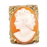 Carved cameo and 9ct yellow gold brooch