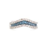 White and blue diamond set white gold wedding band