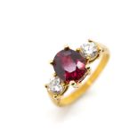 A good ruby and diamond set 18ct yellow gold ring
