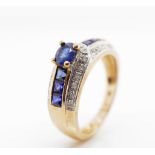 Sapphire and diamond set 9ct yellow gold ring