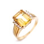 Citrine and diamond set yellow gold ring