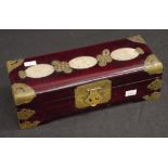 Chinese greenstone inset wooden jewellery box