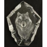 Mats Jonasson Sweden lead crystal Wolf plaque