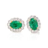 Emerald and diamond set 18ct white gold cluster