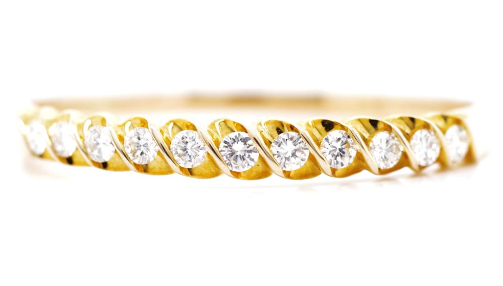 Diamond and yellow gold hinged bangle - Image 2 of 5