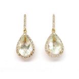 "Green amethyst", diamond and yellow gold earrings