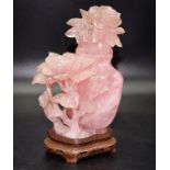 Chinese carved rose quartz lidded vase