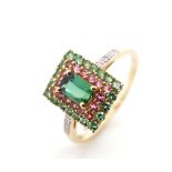 Tourmaline and diamond set yellow gold ring