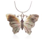 Mother of pearl and silver butterfly pendant and