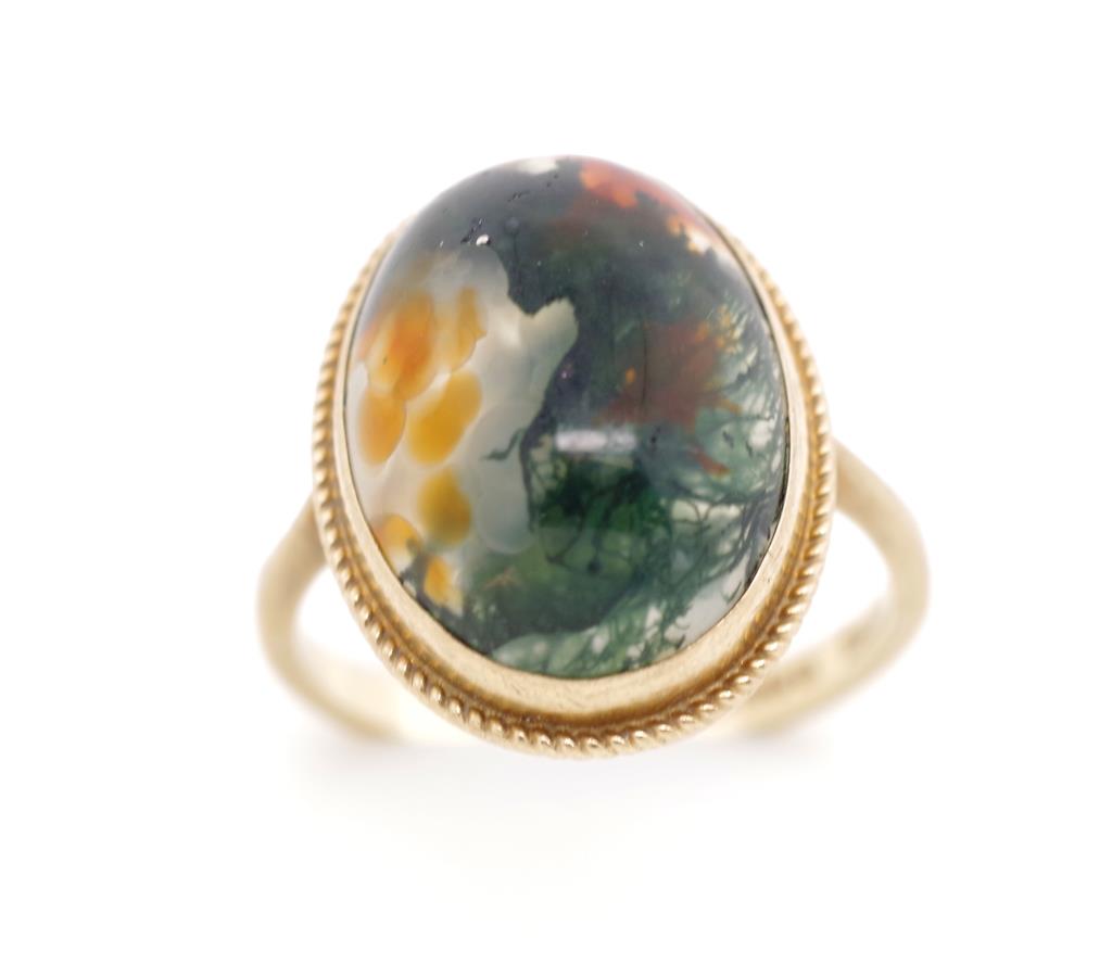 Edwardian 9ct yellow gold and moss agate ring - Image 3 of 5