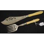 Vintage pair ivory handle fish servers