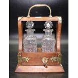 Vintage mini timber cased two decanter tantalus