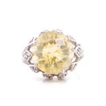 Citrine and diamond set white gold ring