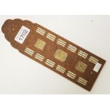 Carved Chinese timber & ivory panel cribbage board