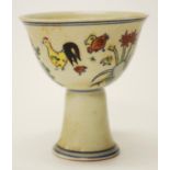 Chinese porcelain chicken decorated wine cup