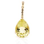 Citrine and 9ct yellow gold drop pendant