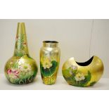 Three large gold coloured lacquer ware vases