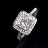 Princess cut diamond and 18ct white gold