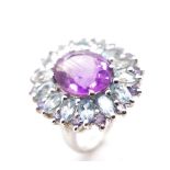 Amethyst and topaz set silver cocktail ring