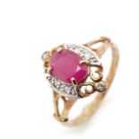 Ruby, diamond and 9ct yellow gold ring