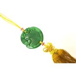 Chinese green glass suspended amulet toggle