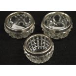 Three George V silver & crystal open salts