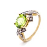 Peridot, diamond and 9ct yellow gold ring