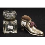 Vintage silver plate "shoe" pin cushion