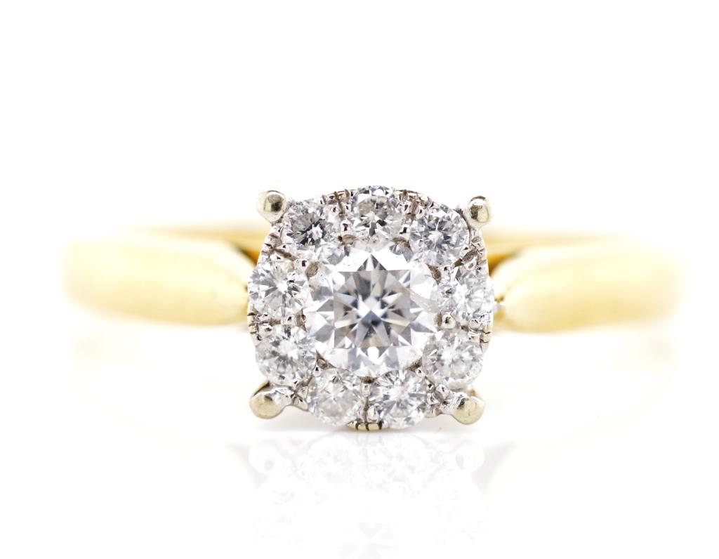 Diamond set 18ct yellow gold cluster ring