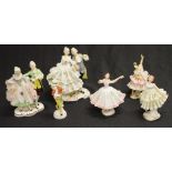 Six various Dresden lace decorated figures