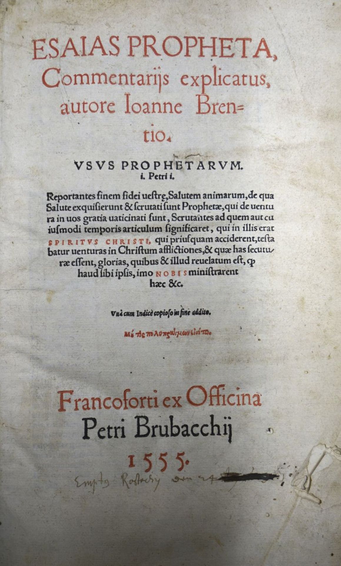 Brenz, Johannes: Esaias Propheta, Commentarijs explicatus