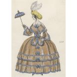 Barbier, George: Dame in barocker Kostümierung mit hellgrünem Turban