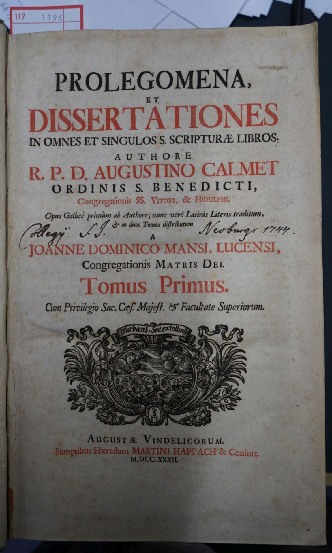 Calmet, Augustin: Prolegomena, et dissertationes im omnes et singulos S. S...