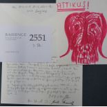 Schmidt, Arno: Signierte Briefkarte