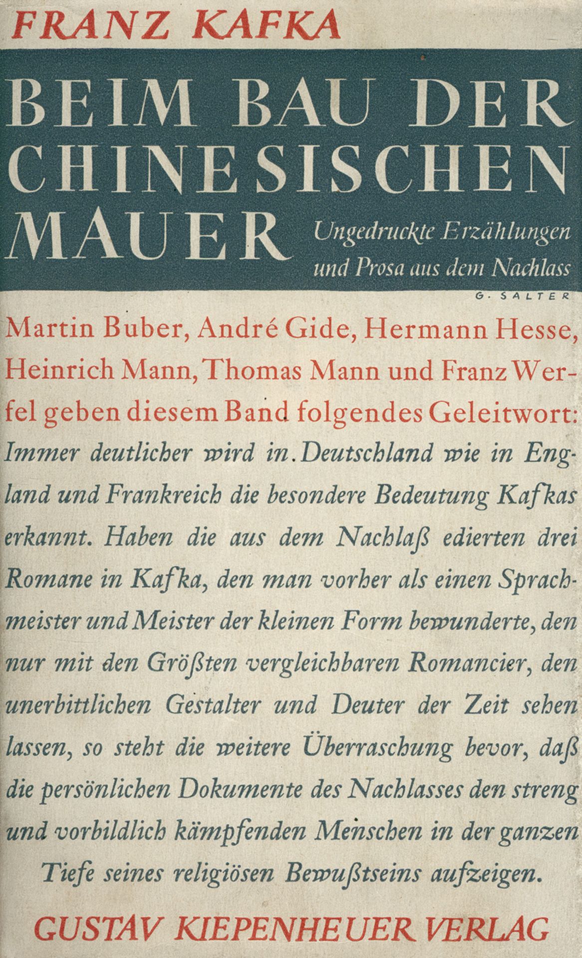 Kafka, Franz: Beim Bau der Chinesischen Mauer