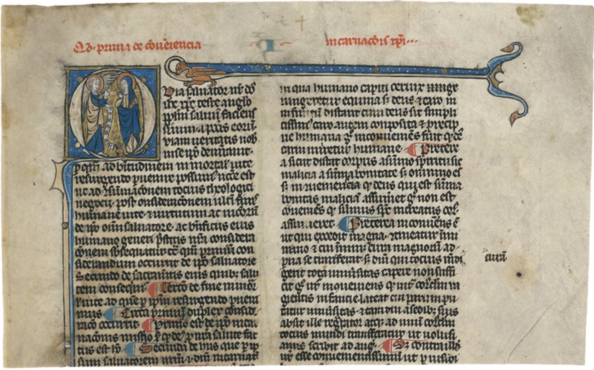 Verkündigung Mariae: Initialminiatur einer spätmittelalterlichen Handschrift