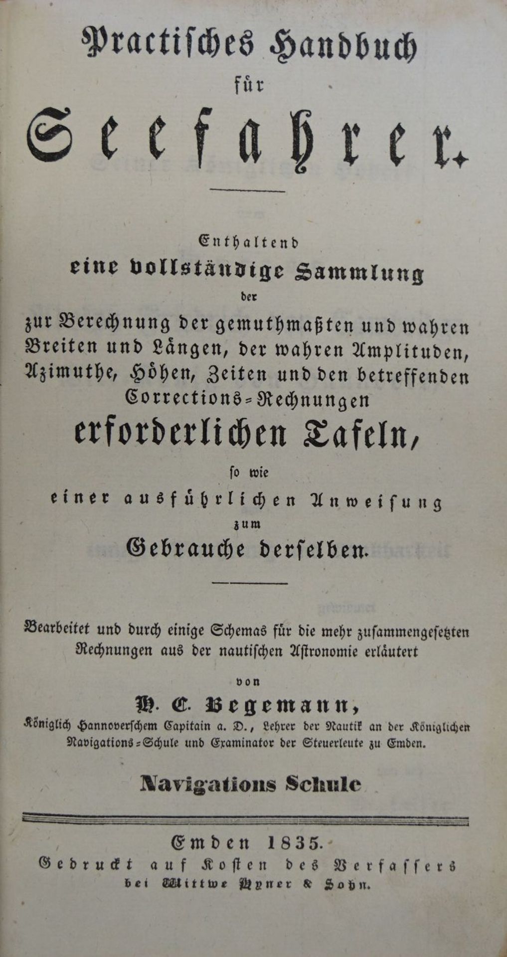 Begemann, Heinrich Carl: Practisches Handbuch für Seefahrer