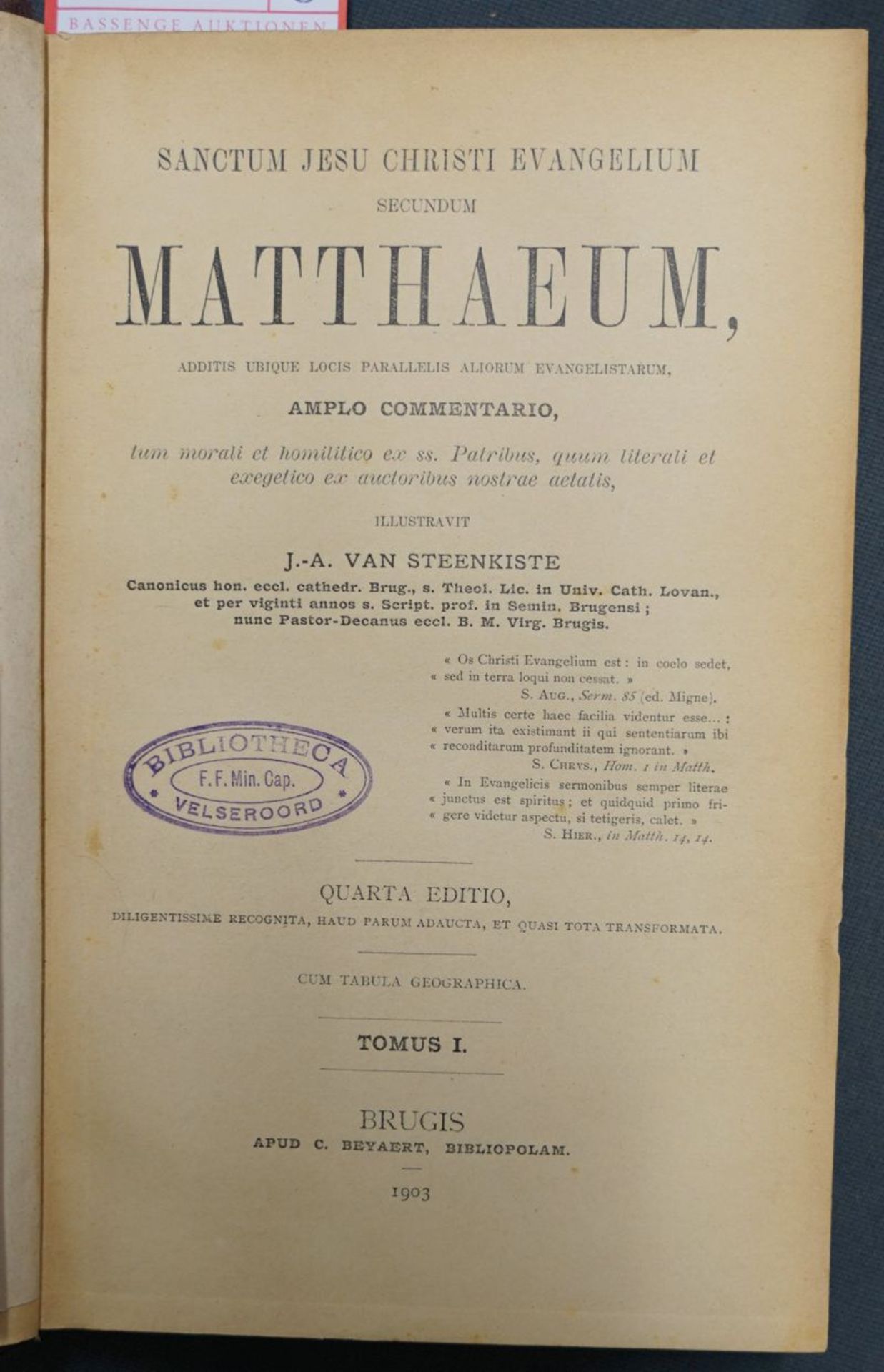 Steenkiste, J.-A. van: Sanctum Jesu Christi Evangelium secundum Matthaeum