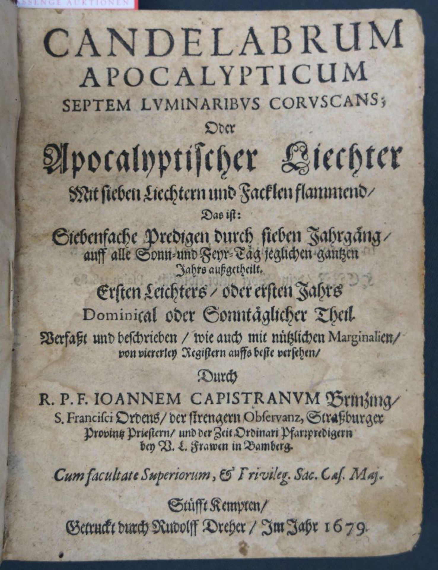 Brinzing, Johannes Capistranus: Candelabrum apocalypticum septem luminaribus coruscans