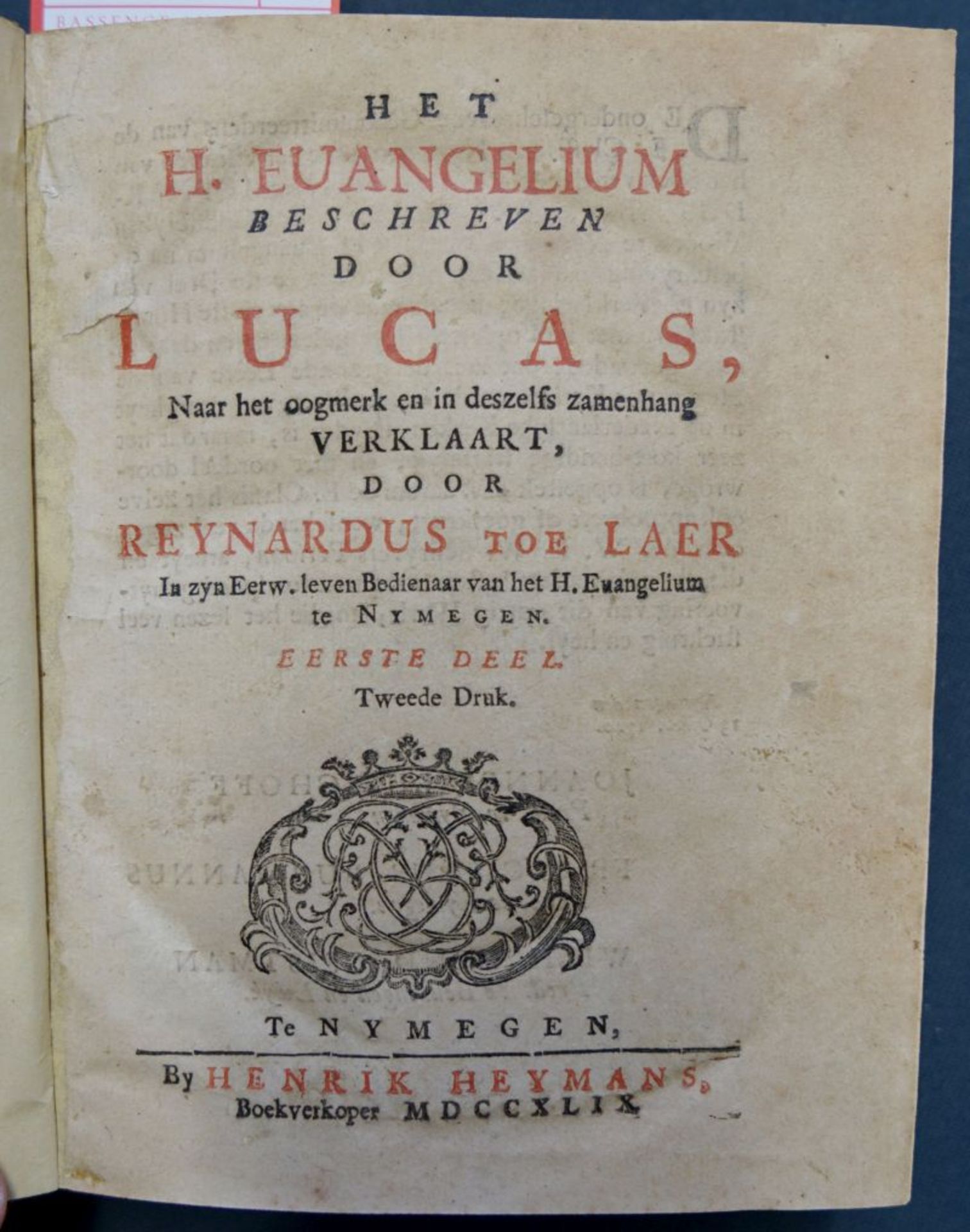 Laer, Reynardus toe: Het H. Euangelium beschreven door Lucas