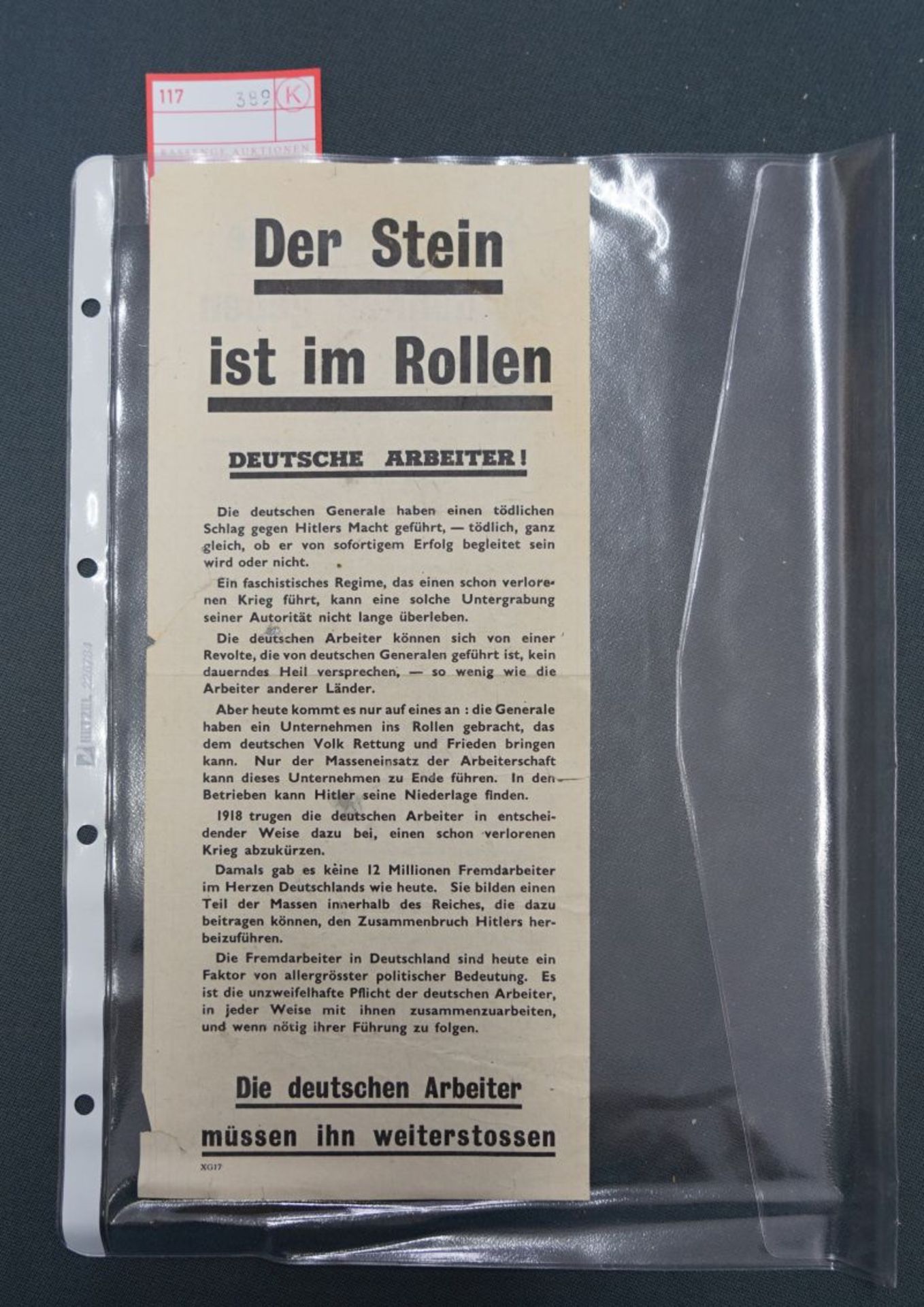 Stein, Der: ist im Rollen - Deutsche Arbeiter! Flugblatt der Alliier...