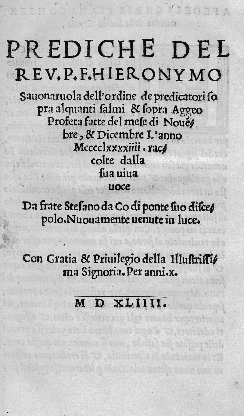 Savonarola, Girolamo: Prediche sopra alquanti salmi & sopra aggeo profeta