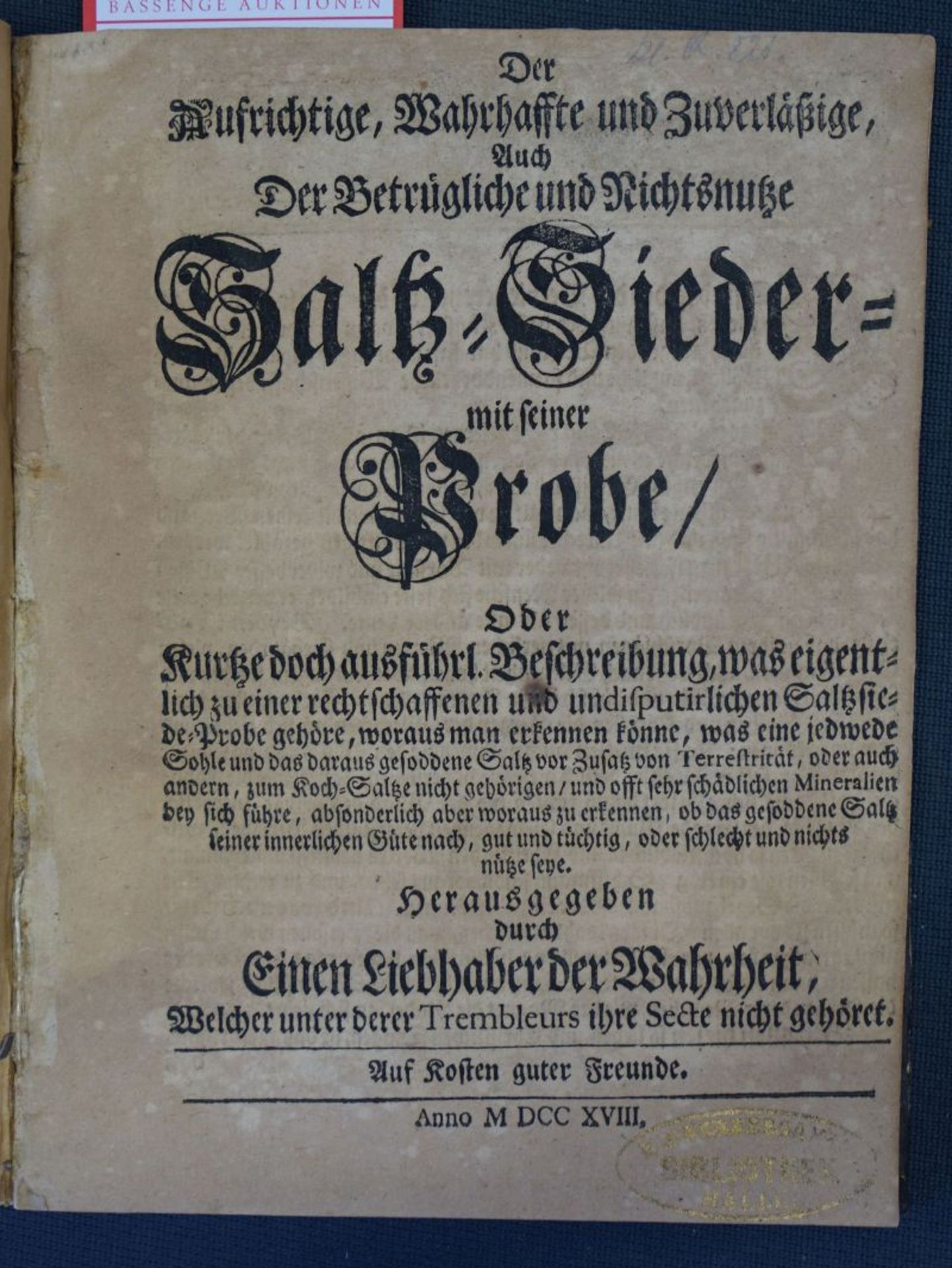 Happe, Gottlob Christian: Der aufrichtige, wahrhaffte und zuverläßige Saltz-Sieder