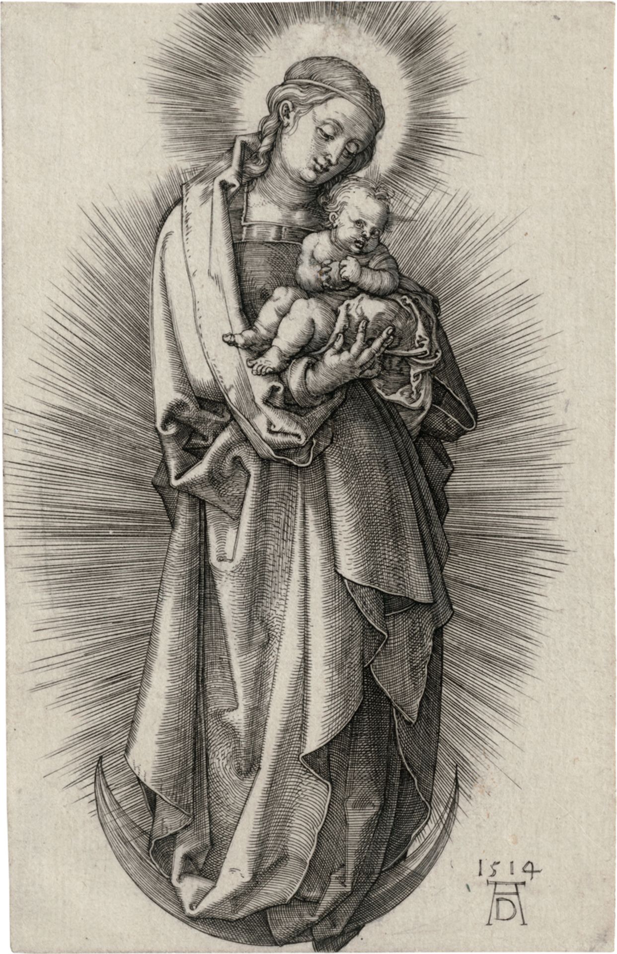 Dürer, Albrecht: Jungfrau mit Haarband und Strahlenkranz auf der Mondsich...