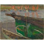 Kurzweil, Maximilian: Grünes Boot im Hafen von Concarneau
