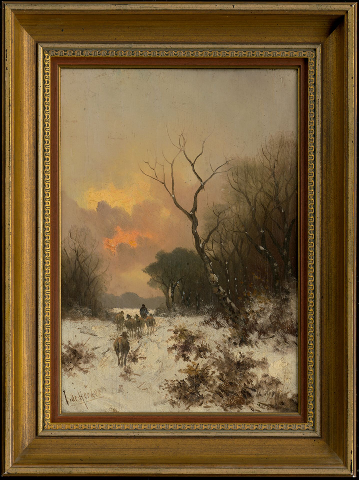 Herder, J. de: tätig 1. Hälfte 20. Jh. Winterlandschaft mit Schafsherde