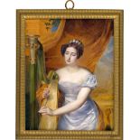 Comte, Jacques-Louis: Bildnis einer harfespielenden jungen Frau in weißem Sati...