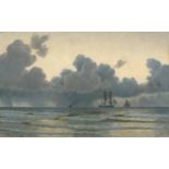 Blache, Christian Vigilius: Küstenlandschaft mit Gewitterwolken und Segelschiffen