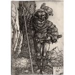 Beham, Hans Sebald: Ein Landsknecht, neben einem Baum stehend