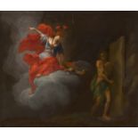 Deutsch: 18. Jh. Pallas Athena auf Wolken thronend vertreibt den ...